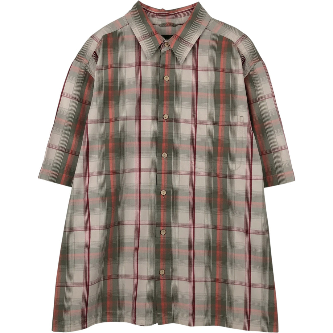 Eddie Bauer Short Sleeve Cotton Check Shirt, Box Shirt, Men's XL cotton Khaki type Vintage Second Hand