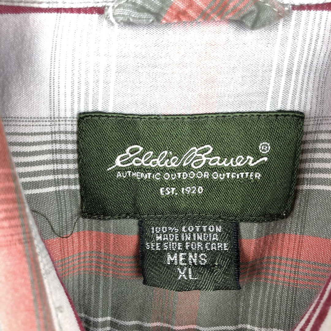 Eddie Bauer Short Sleeve Cotton Check Shirt, Box Shirt, Men's XL cotton Khaki type Vintage Second Hand