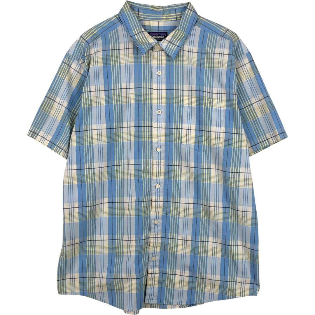 Patagonia 53962SP11 Fezzman Shirt, short-sleeved cotton check shirt, men's size L (approx.) Organic cotton Blue type light blue Vintage Second Hand