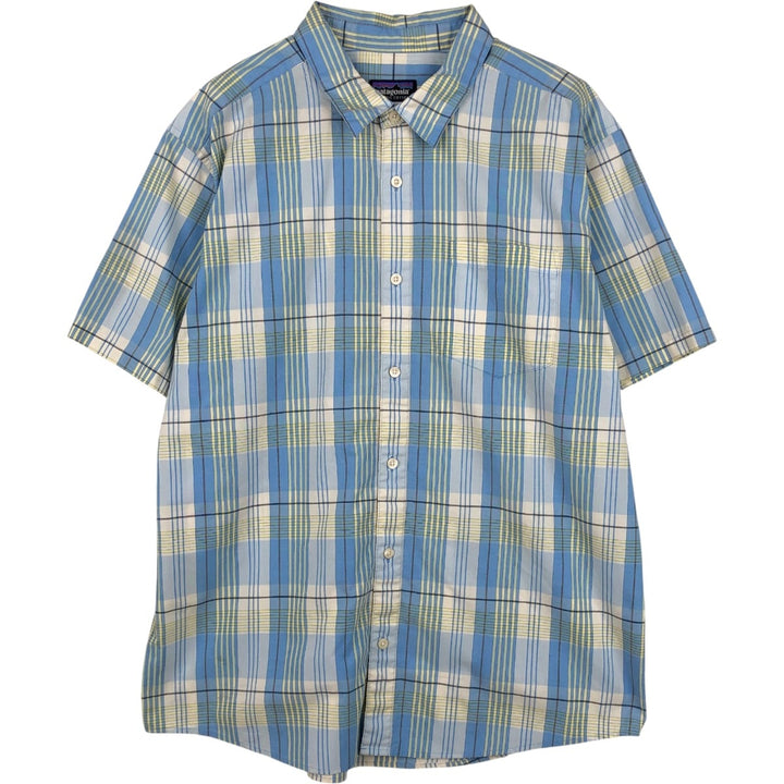 Patagonia 53962SP11 Fezzman Shirt, short-sleeved cotton check shirt, men's size L (approx.) Organic cotton Blue type light blue Vintage Second Hand