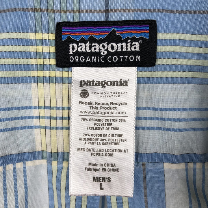 Patagonia 53962SP11 Fezzman Shirt, short-sleeved cotton check shirt, men's size L (approx.) Organic cotton Blue type light blue Vintage Second Hand