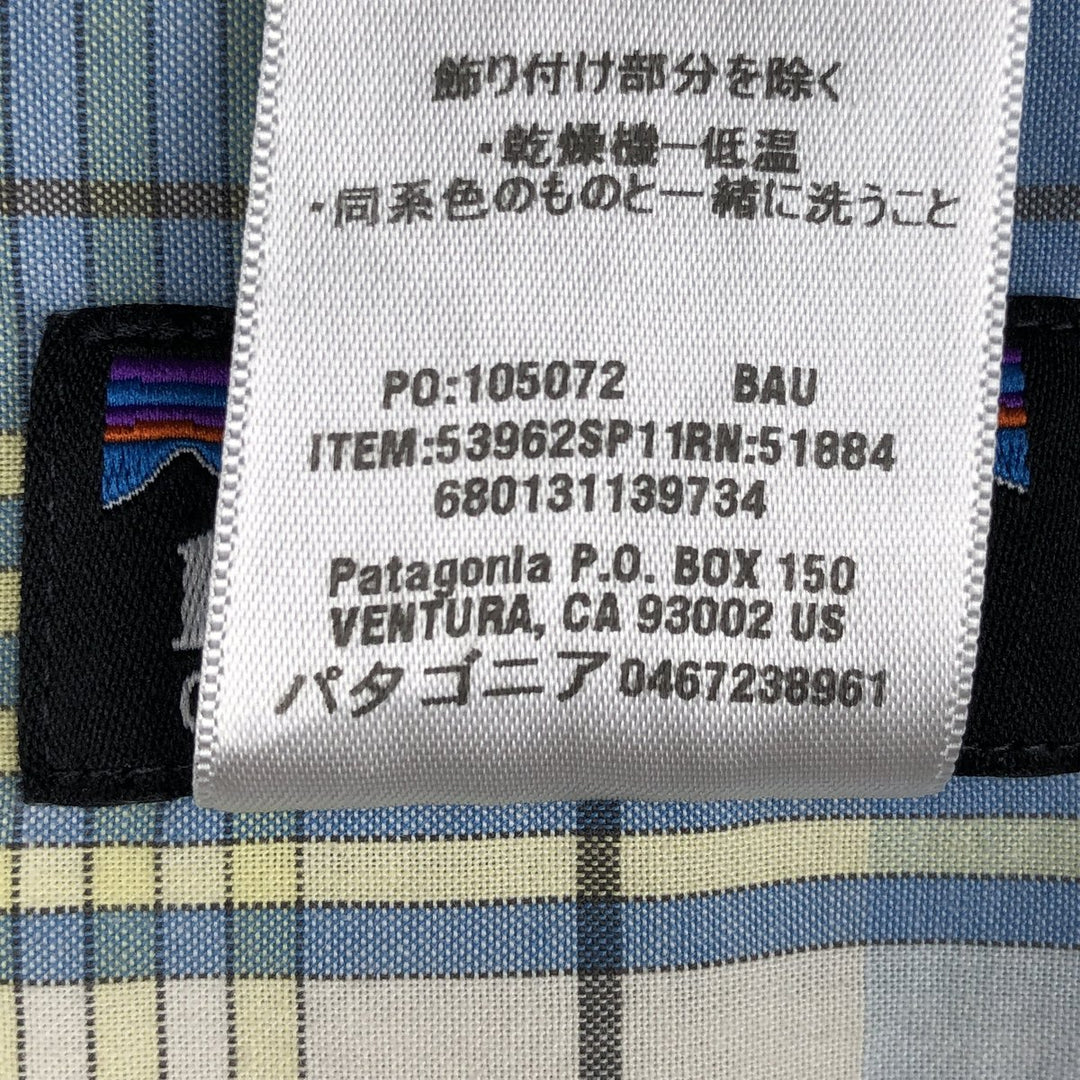 Patagonia 53962SP11 Fezzman Shirt, short-sleeved cotton check shirt, men's size L (approx.) Organic cotton Blue type light blue Vintage Second Hand