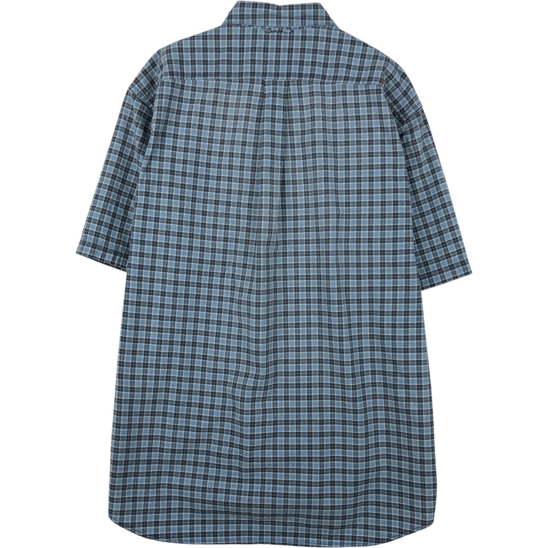 Eddie Bauer short sleeve button down check shirt, men's size L cotton blue type Vintage Second Hand