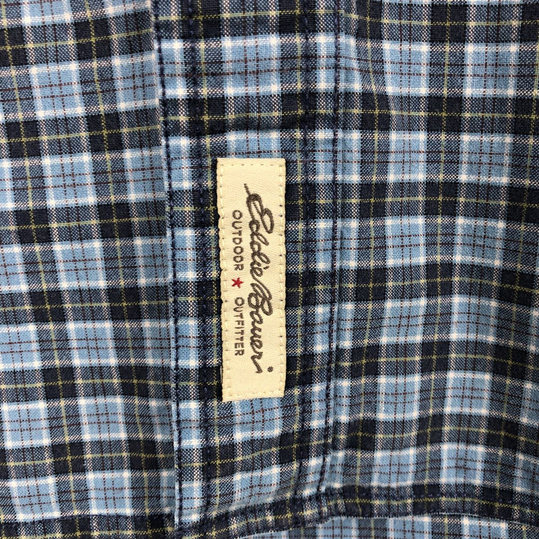 Eddie Bauer short sleeve button down check shirt, men's size L cotton blue type Vintage Second Hand