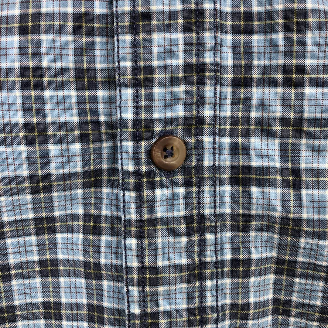 Eddie Bauer short sleeve button down check shirt, men's size L cotton blue type Vintage Second Hand