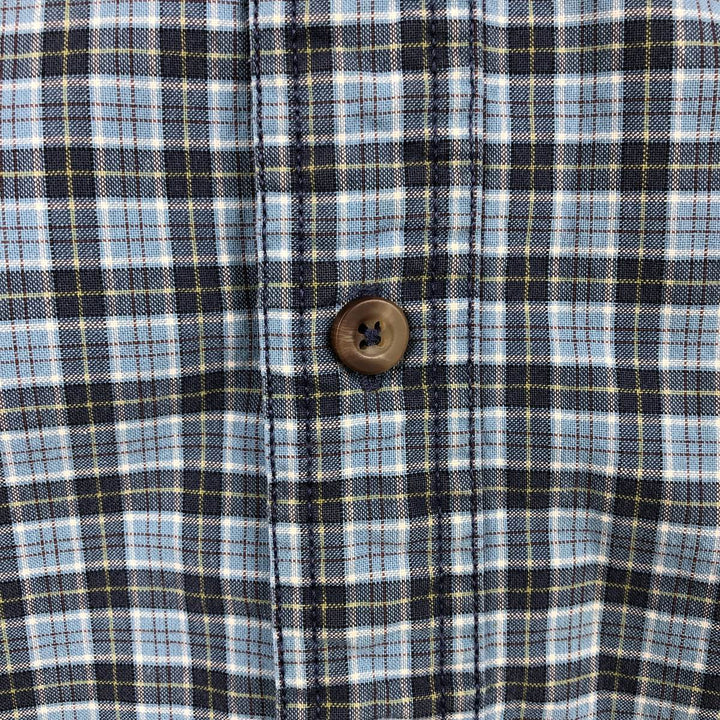 Eddie Bauer short sleeve button down check shirt, men's size L cotton blue type Vintage Second Hand