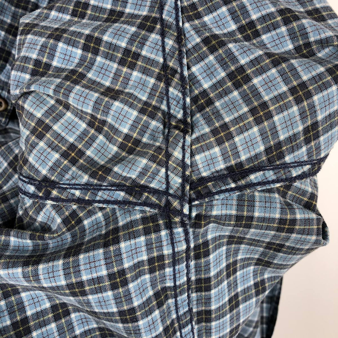 Eddie Bauer short sleeve button down check shirt, men's size L cotton blue type Vintage Second Hand