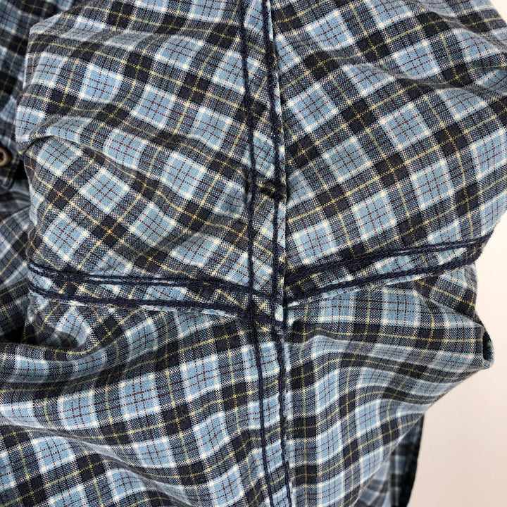 Eddie Bauer short sleeve button down check shirt, men's size L cotton blue type Vintage Second Hand