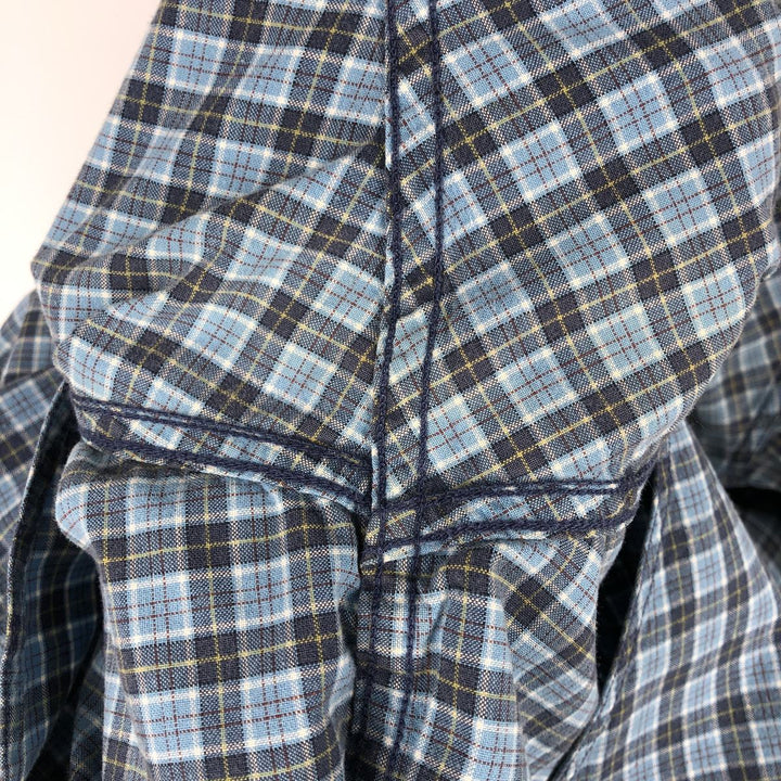 Eddie Bauer short sleeve button down check shirt, men's size L cotton blue type Vintage Second Hand