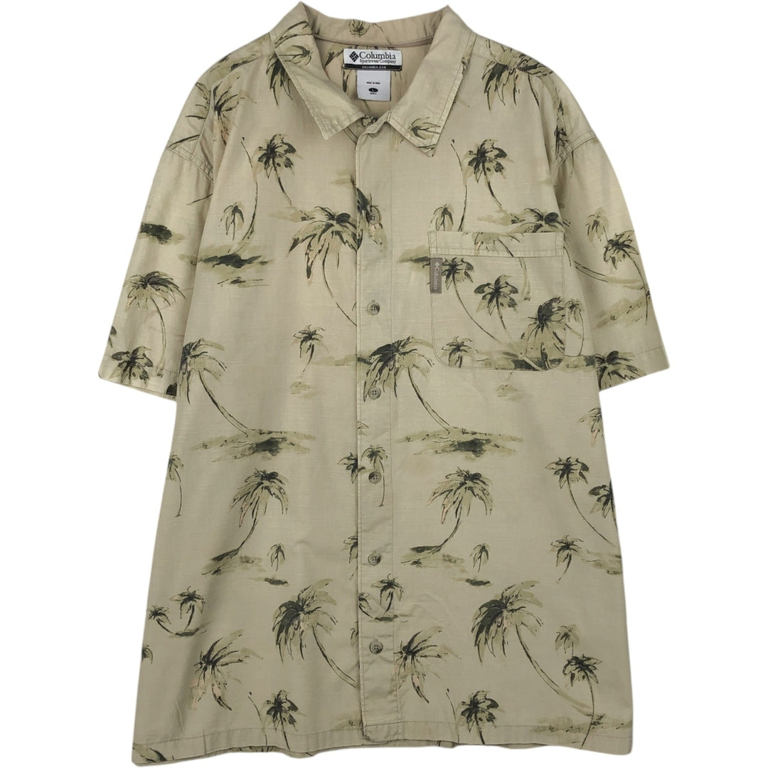 2000'S Columbia palm tree pattern short-sleeved cotton shirt, boxy fit, men's size L (approx.) cotton Beige type Vintage Second Hand
