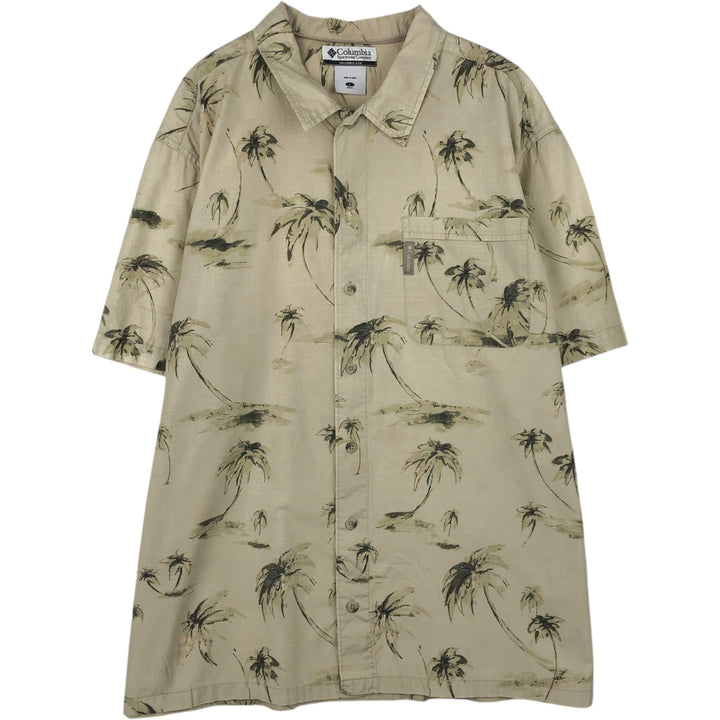 2000'S Columbia palm tree pattern short-sleeved cotton shirt, boxy fit, men's size L (approx.) cotton Beige type Vintage Second Hand
