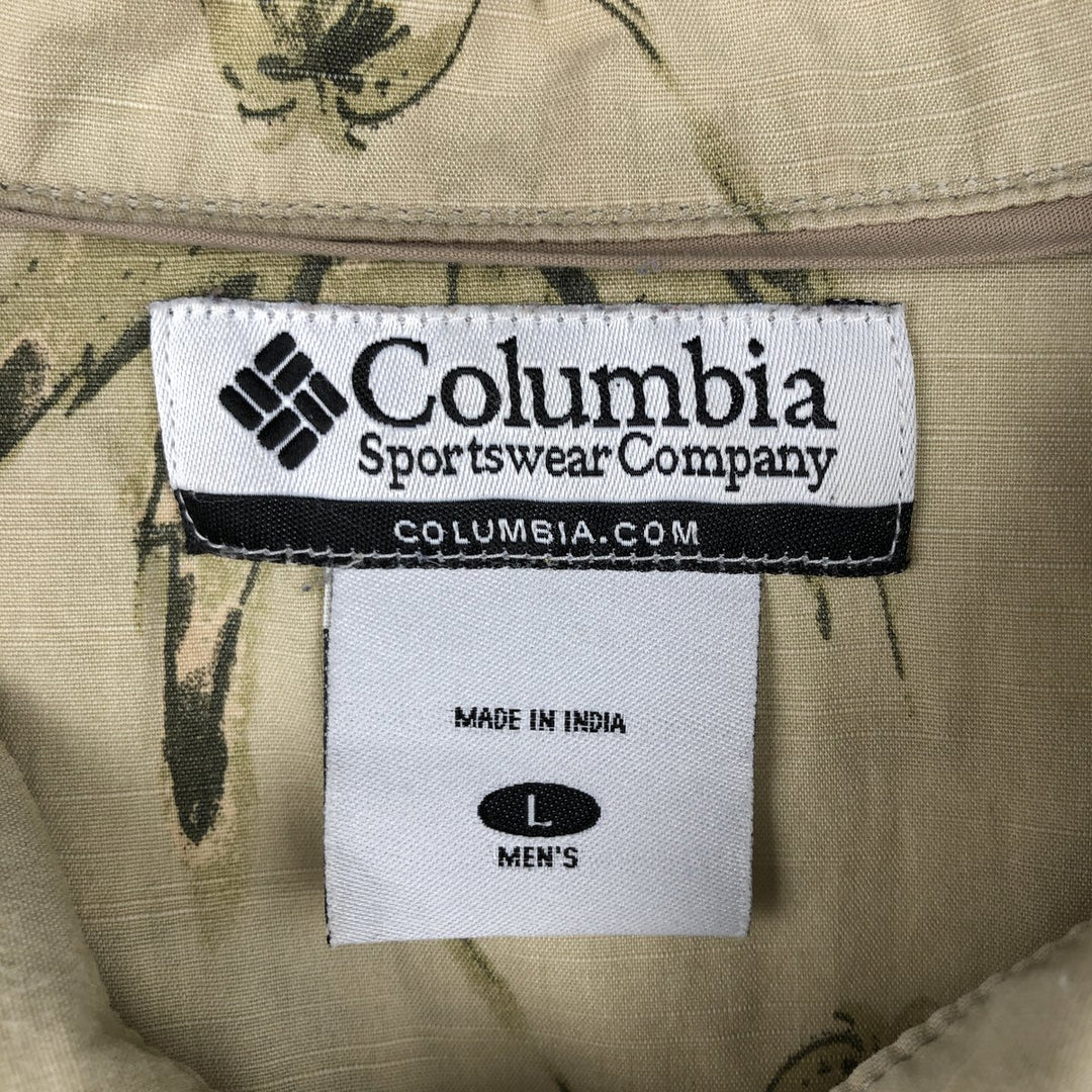 2000'S Columbia palm tree pattern short-sleeved cotton shirt, boxy fit, men's size L (approx.) cotton Beige type Vintage Second Hand