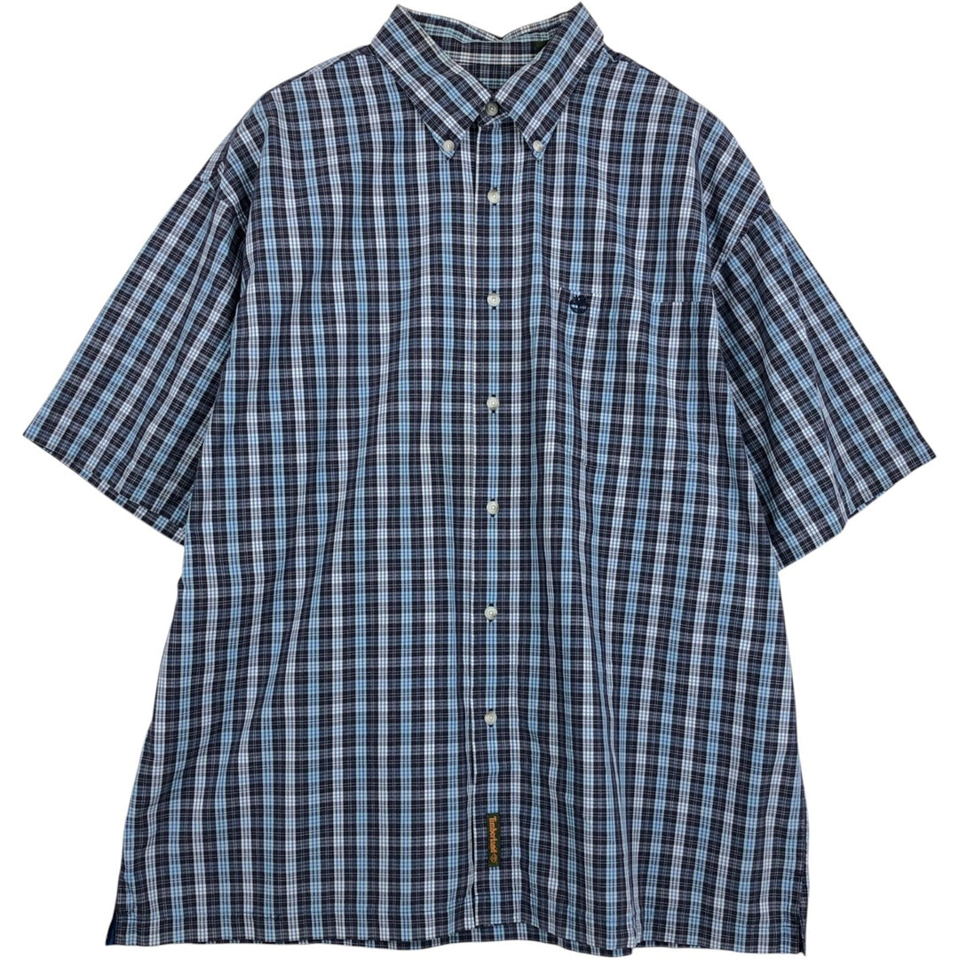 90s-00'S Timberland Short-Sleeve Button-Down Check Shirt, Boxy Shirt, Men's Size XL (approx.) cotton navy blue type Vintage Second Hand