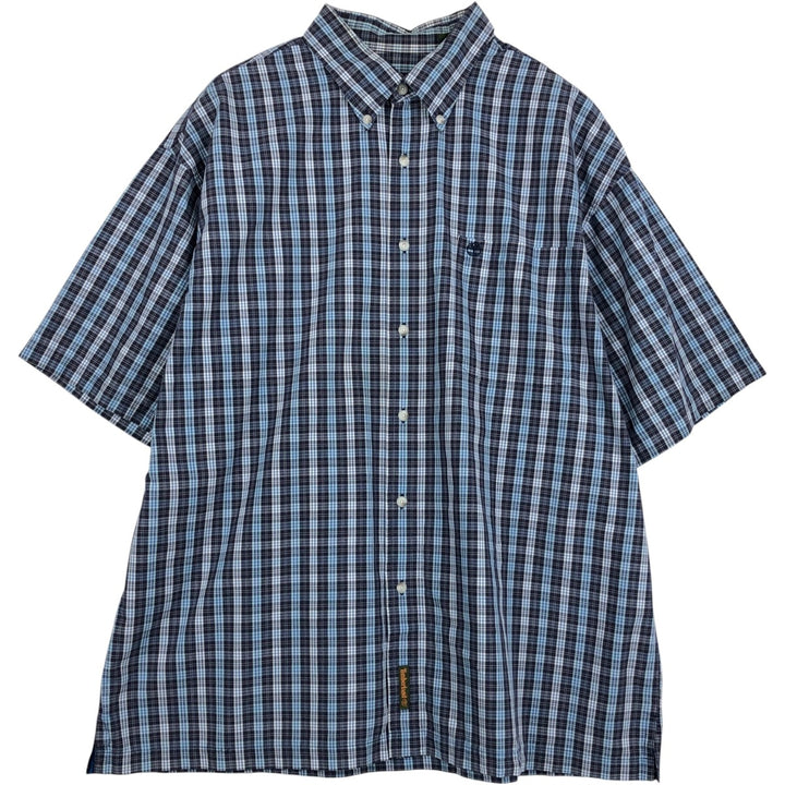 90s-00'S Timberland Short-Sleeve Button-Down Check Shirt, Boxy Shirt, Men's Size XL (approx.) cotton navy blue type Vintage Second Hand