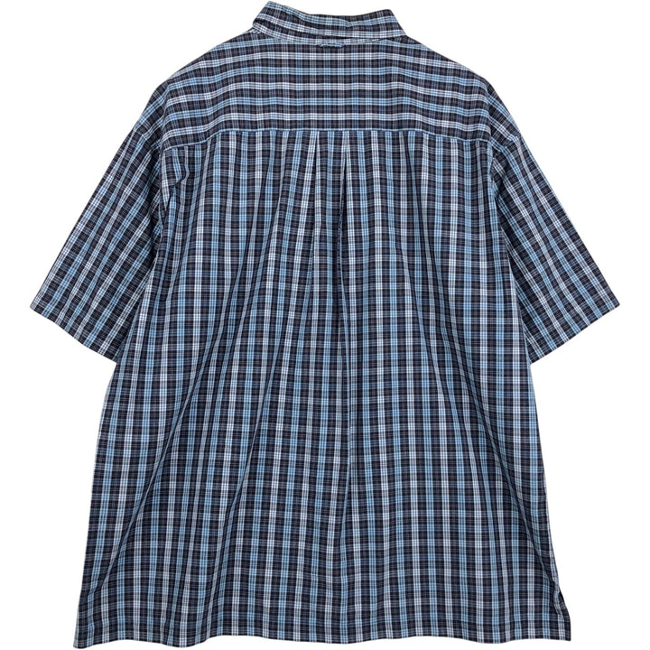 90s-00'S Timberland Short-Sleeve Button-Down Check Shirt, Boxy Shirt, Men's Size XL (approx.) cotton navy blue type Vintage Second Hand