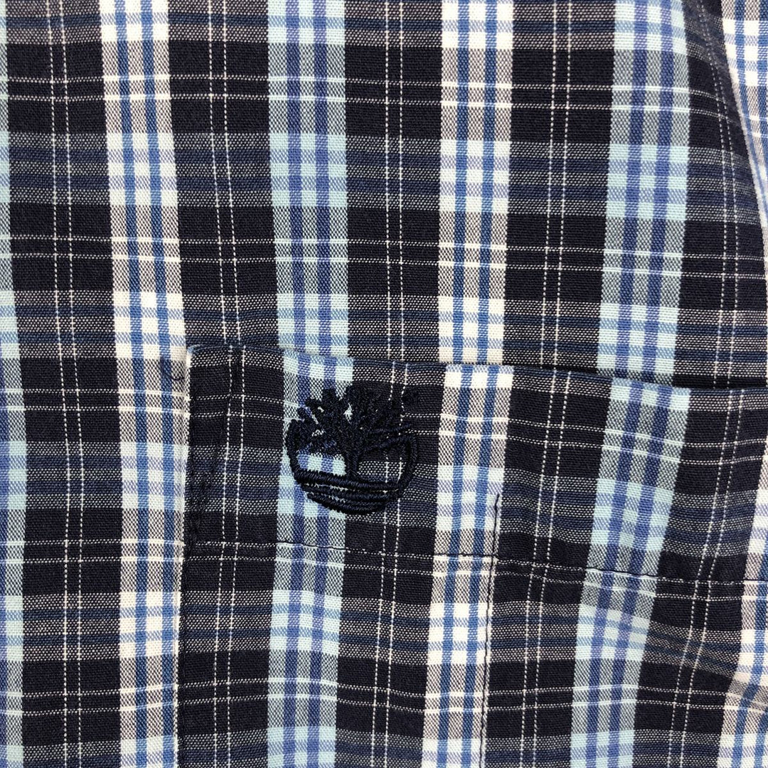 90s-00'S Timberland Short-Sleeve Button-Down Check Shirt, Boxy Shirt, Men's Size XL (approx.) cotton navy blue type Vintage Second Hand