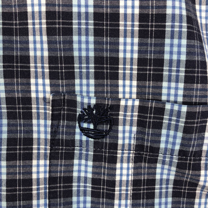90s-00'S Timberland Short-Sleeve Button-Down Check Shirt, Boxy Shirt, Men's Size XL (approx.) cotton navy blue type Vintage Second Hand
