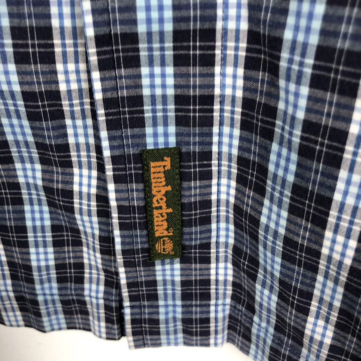 90s-00'S Timberland Short-Sleeve Button-Down Check Shirt, Boxy Shirt, Men's Size XL (approx.) cotton navy blue type Vintage Second Hand