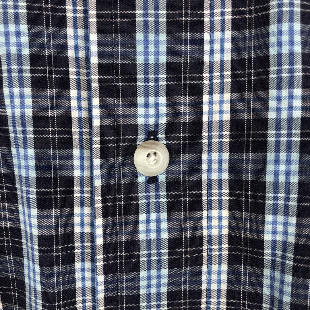 90s-00'S Timberland Short-Sleeve Button-Down Check Shirt, Boxy Shirt, Men's Size XL (approx.) cotton navy blue type Vintage Second Hand