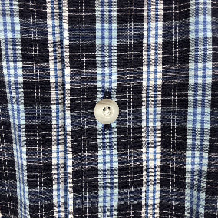 90s-00'S Timberland Short-Sleeve Button-Down Check Shirt, Boxy Shirt, Men's Size XL (approx.) cotton navy blue type Vintage Second Hand