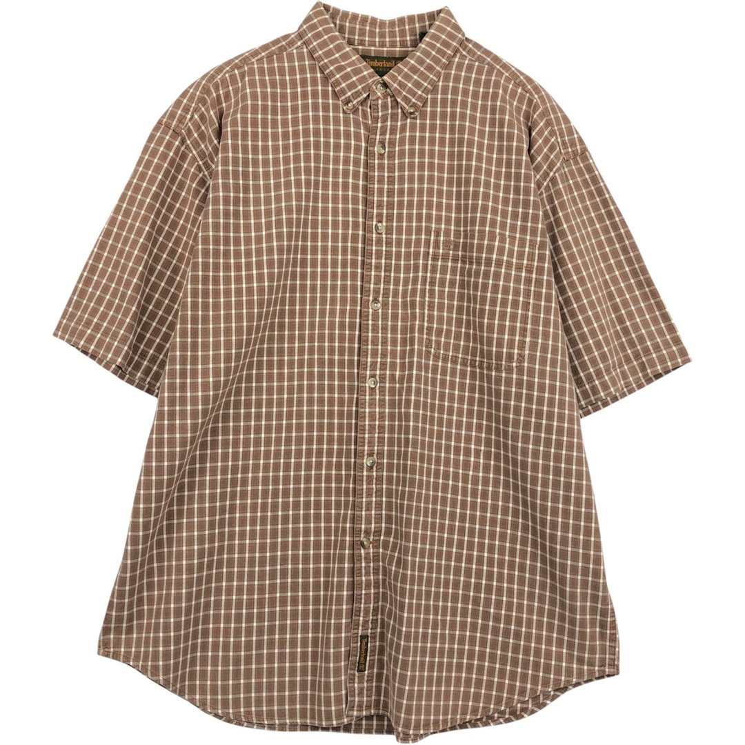90s-00'S Timberland short-sleeved button-down check shirt, men's size XL (approx.) cotton brown type Vintage Second Hand