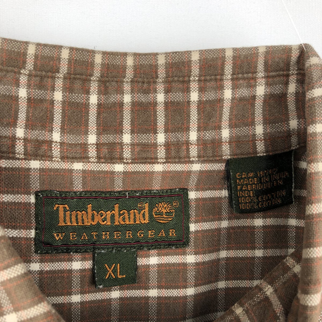 90s-00'S Timberland short-sleeved button-down check shirt, men's size XL (approx.) cotton brown type Vintage Second Hand
