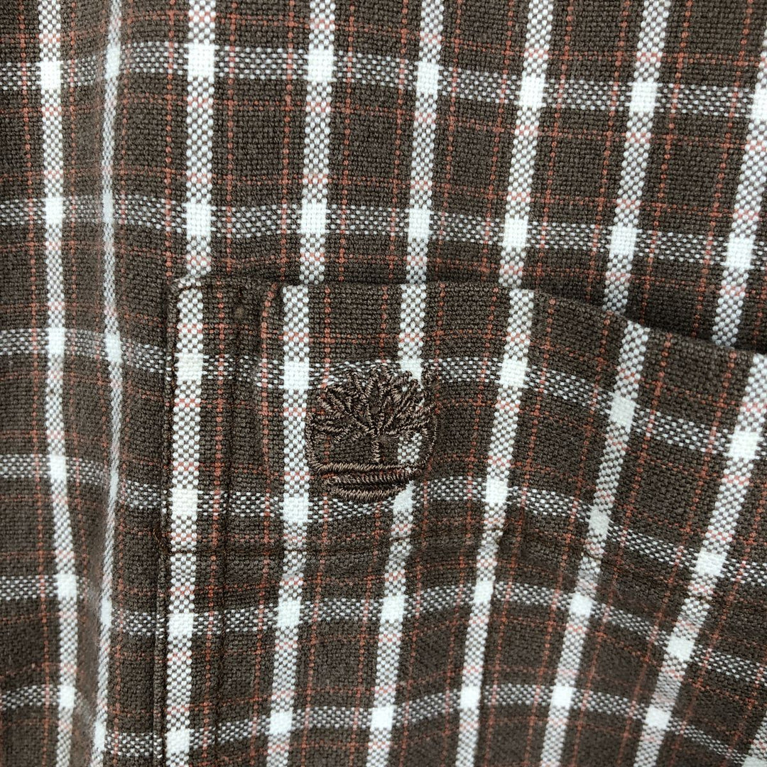 90s-00'S Timberland short-sleeved button-down check shirt, men's size XL (approx.) cotton brown type Vintage Second Hand