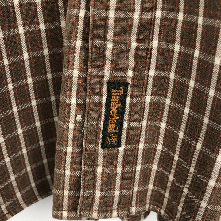 90s-00'S Timberland short-sleeved button-down check shirt, men's size XL (approx.) cotton brown type Vintage Second Hand