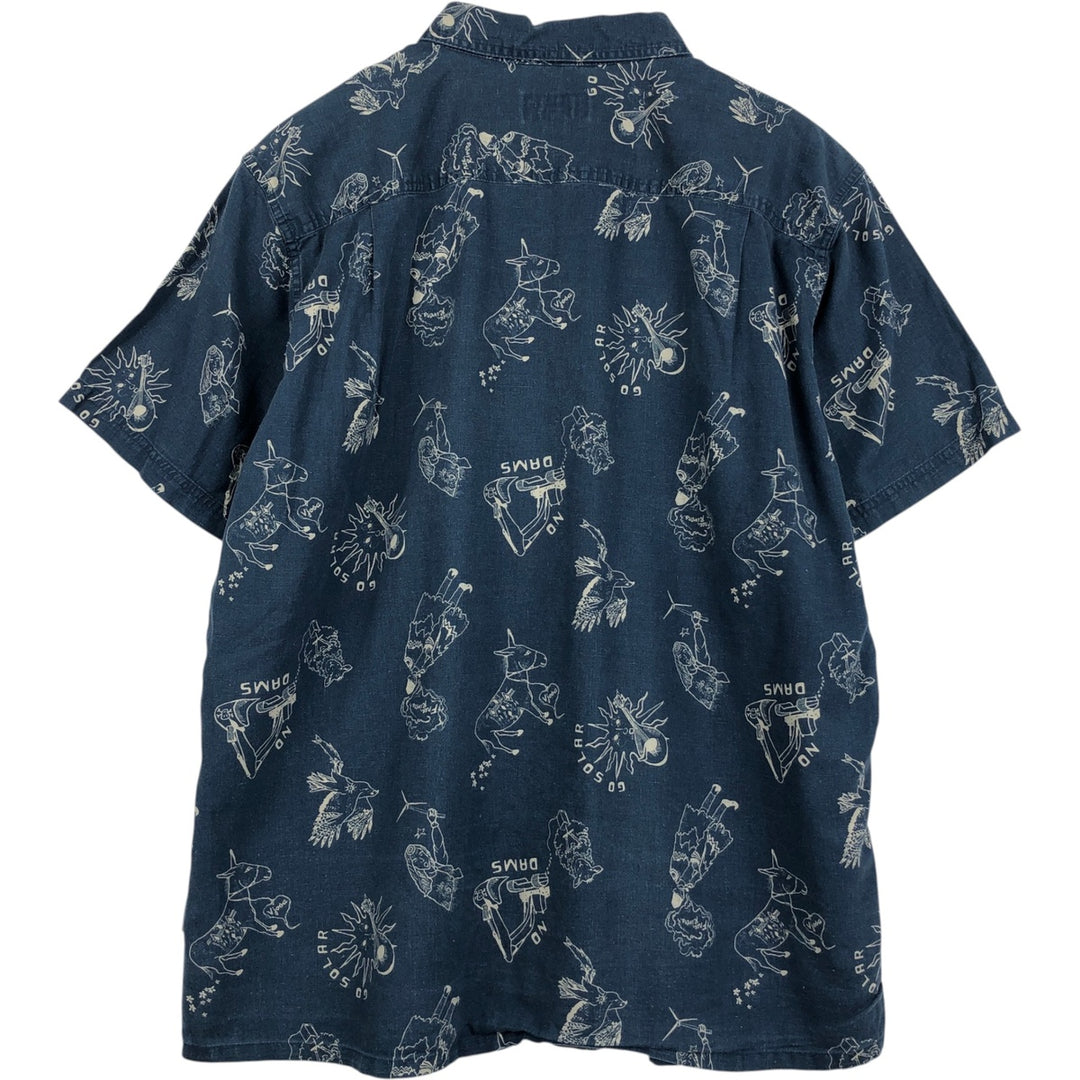 Patagonia 53139SP18 Backstep Shirt, all-over print, short-sleeved, hemp shirt, boxy shirt, men's size XL. Hemp navy blue type Vintage Second Hand