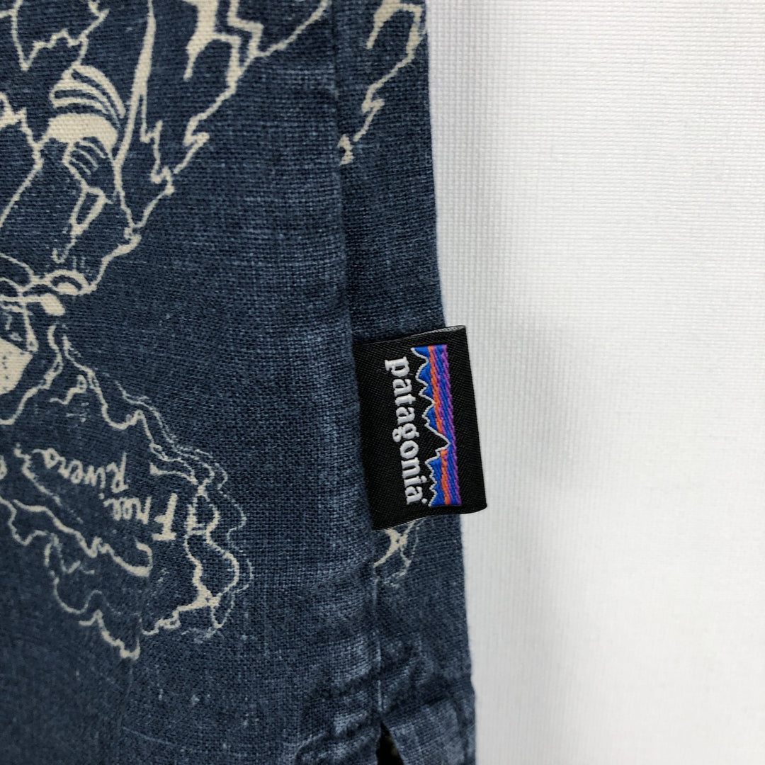 Patagonia 53139SP18 Backstep Shirt, all-over print, short-sleeved, hemp shirt, boxy shirt, men's size XL. Hemp navy blue type Vintage Second Hand