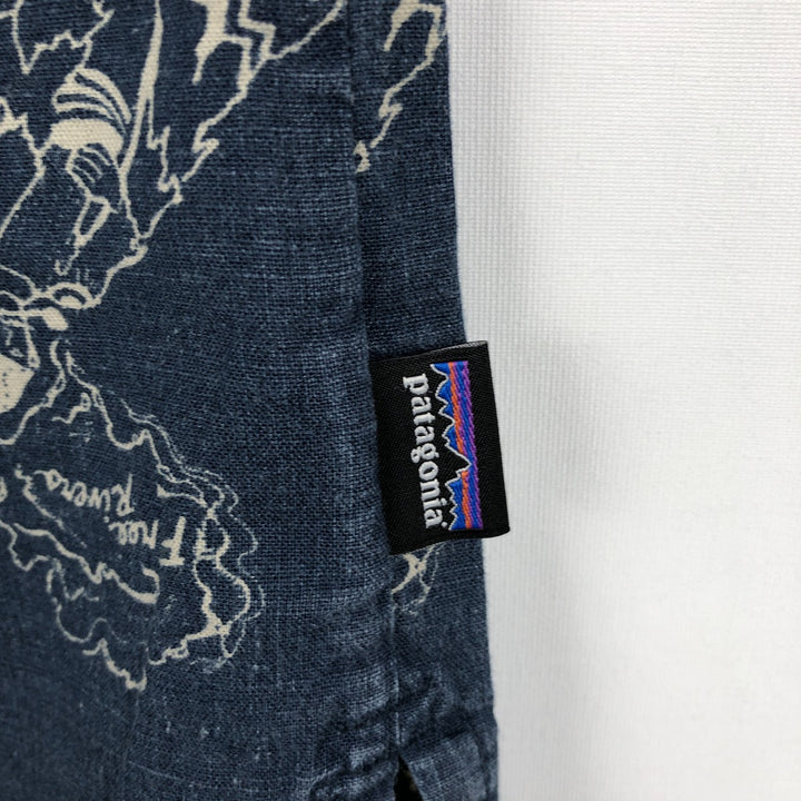 Patagonia 53139SP18 Backstep Shirt, all-over print, short-sleeved, hemp shirt, boxy shirt, men's size XL. Hemp navy blue type Vintage Second Hand