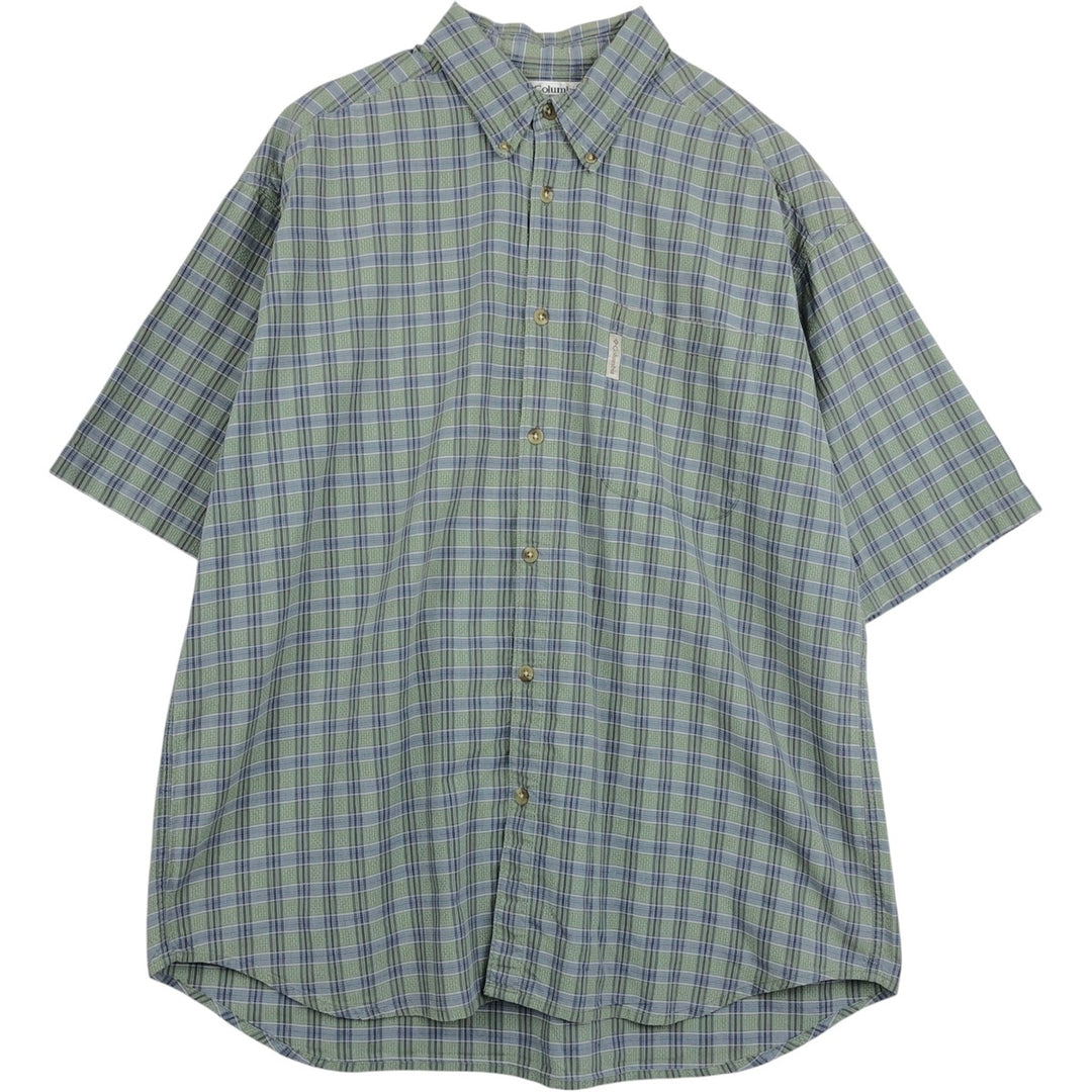 Columbia Short Sleeve Button Down Check Shirt Men's XL cotton Khaki type sage green Vintage Second Hand