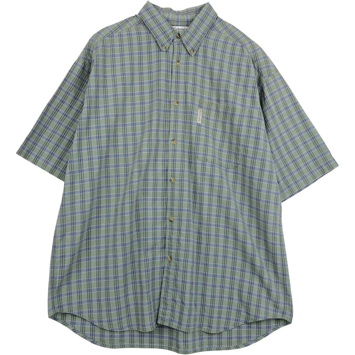 Columbia Short Sleeve Button Down Check Shirt Men's XL cotton Khaki type sage green Vintage Second Hand