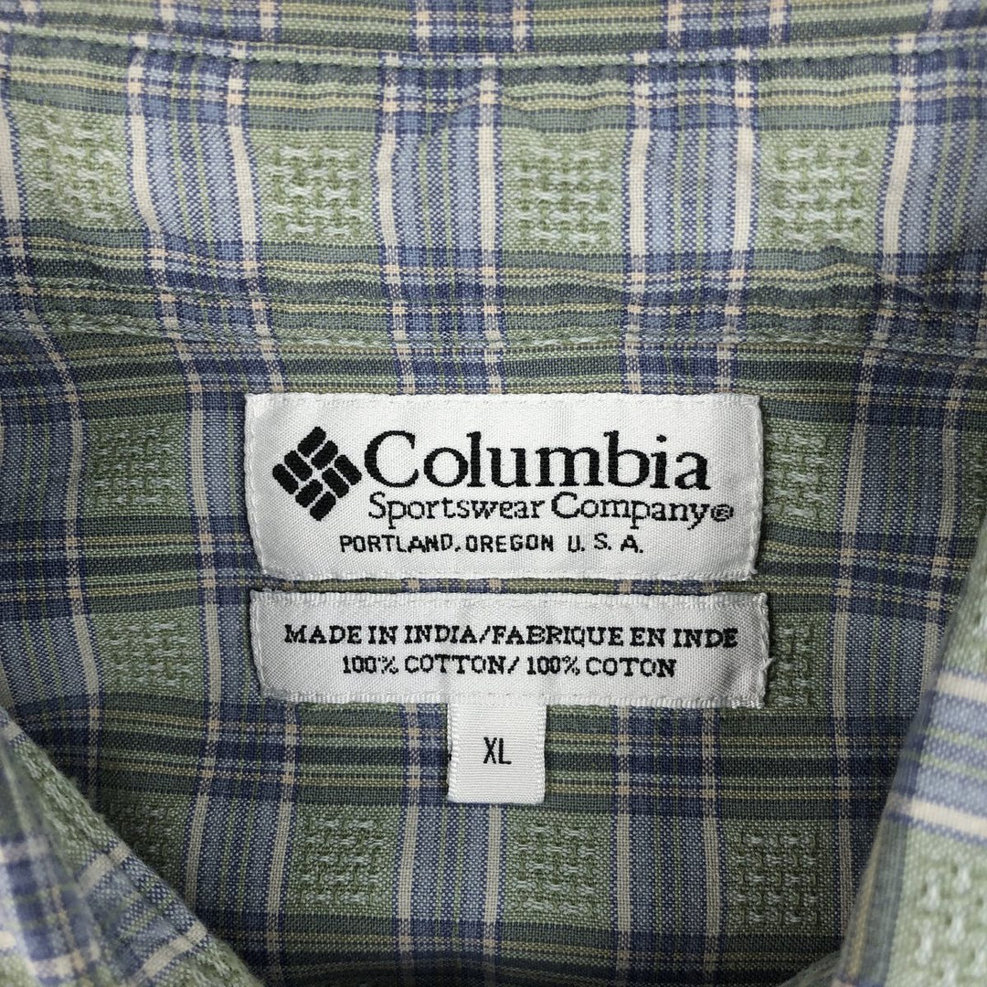 Columbia Short Sleeve Button Down Check Shirt Men's XL cotton Khaki type sage green Vintage Second Hand