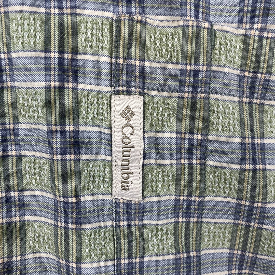 Columbia Short Sleeve Button Down Check Shirt Men's XL cotton Khaki type sage green Vintage Second Hand