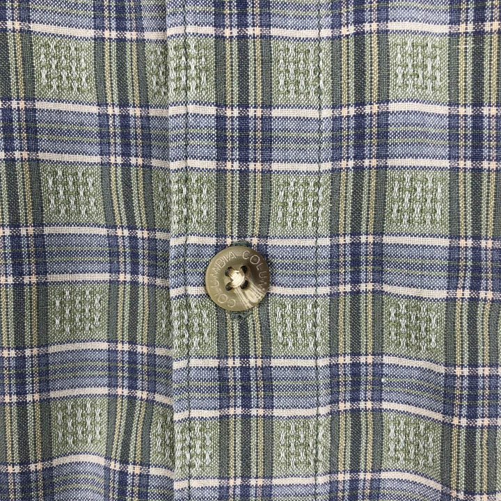 Columbia Short Sleeve Button Down Check Shirt Men's XL cotton Khaki type sage green Vintage Second Hand