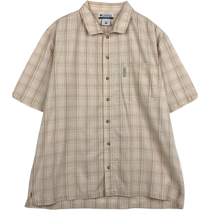 2000'S Columbia Short Sleeve Cotton Check Box Shirt, Men's Size L cotton Beige type Vintage Second Hand