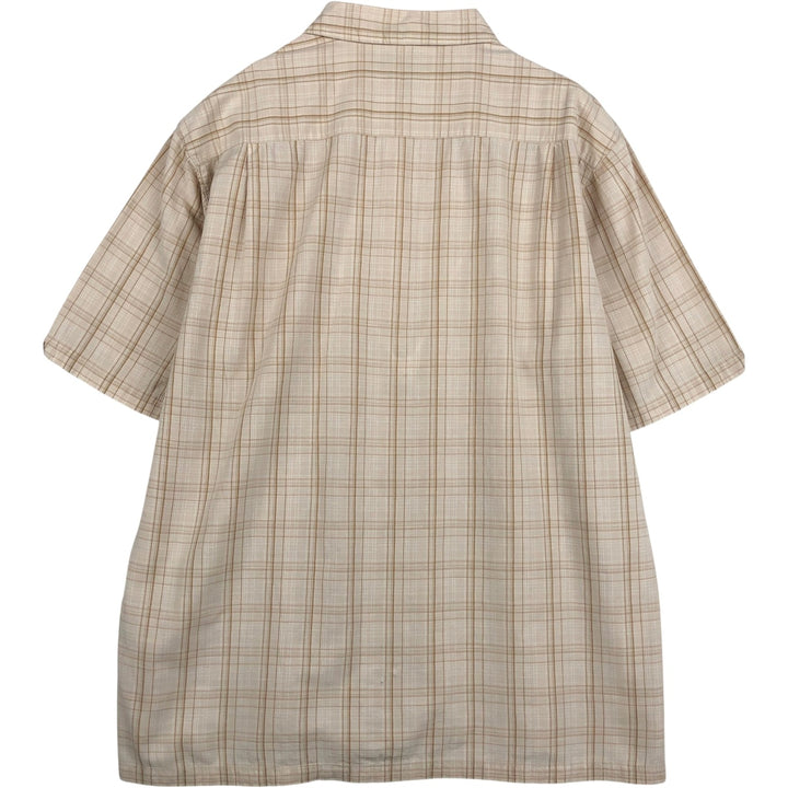 2000'S Columbia Short Sleeve Cotton Check Box Shirt, Men's Size L cotton Beige type Vintage Second Hand