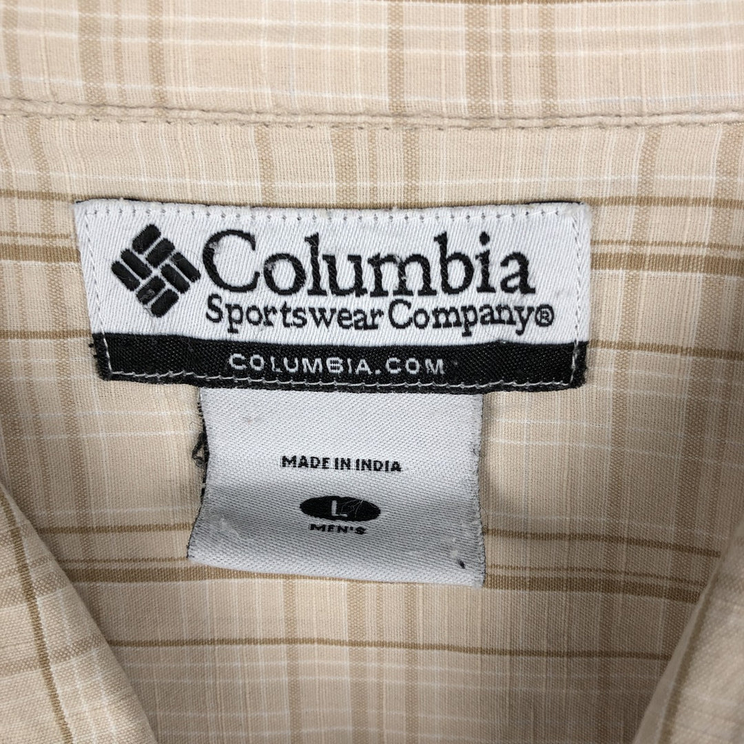 2000'S Columbia Short Sleeve Cotton Check Box Shirt, Men's Size L cotton Beige type Vintage Second Hand