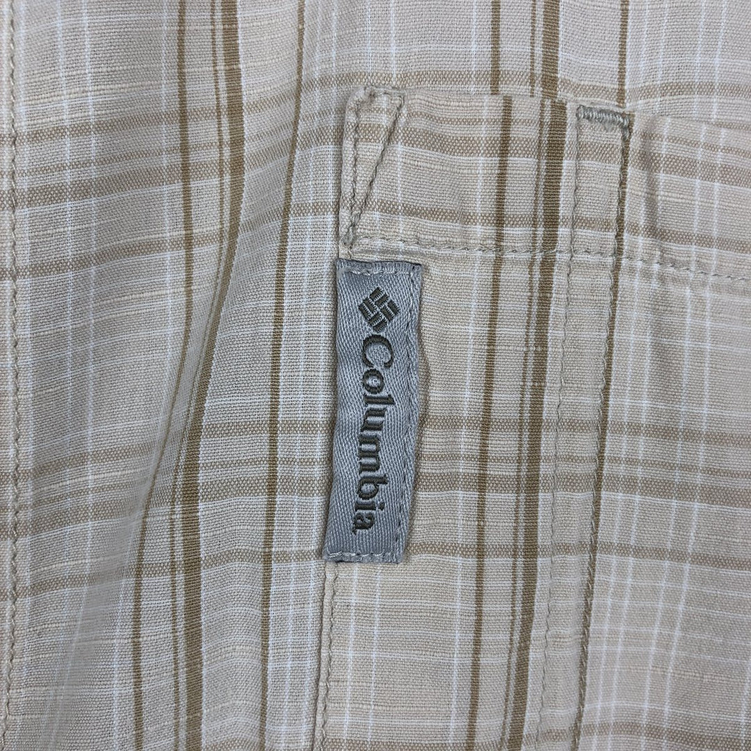 2000'S Columbia Short Sleeve Cotton Check Box Shirt, Men's Size L cotton Beige type Vintage Second Hand