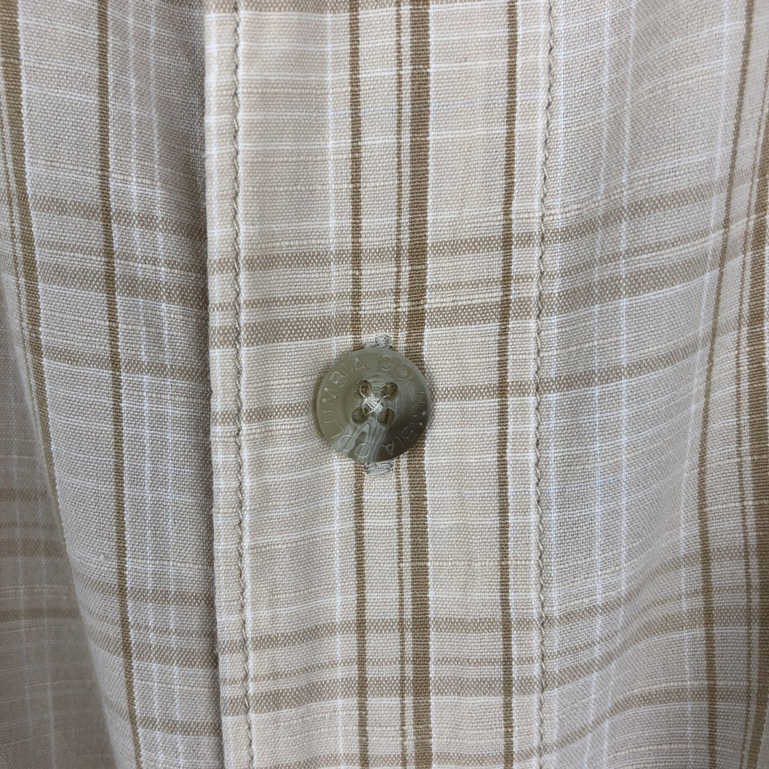 2000'S Columbia Short Sleeve Cotton Check Box Shirt, Men's Size L cotton Beige type Vintage Second Hand