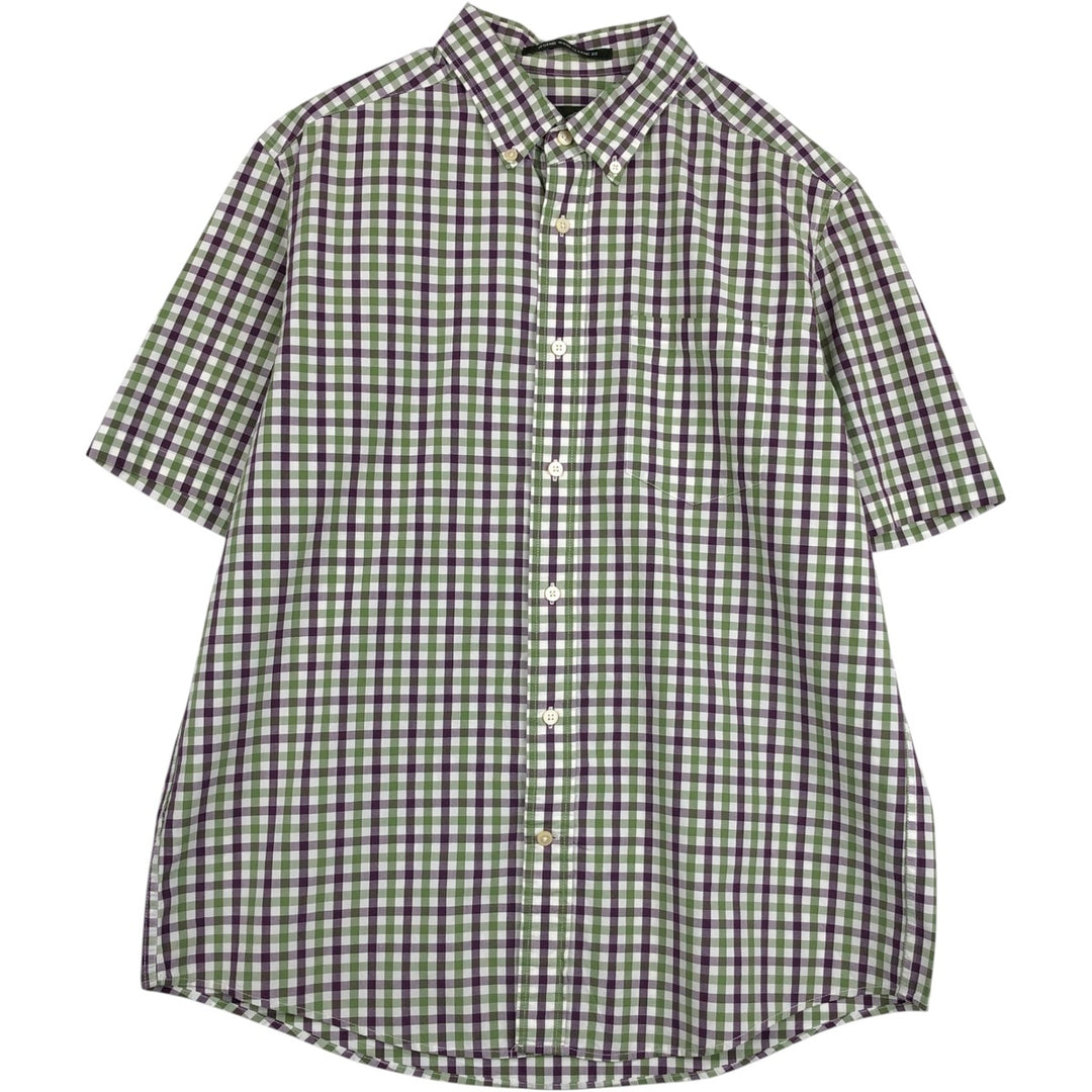 Eddie Bauer Legend Wash Classic Fit Short-Sleeve Button-Down Check Shirt, Men's Size L (approx.) cotton green type Vintage Second Hand