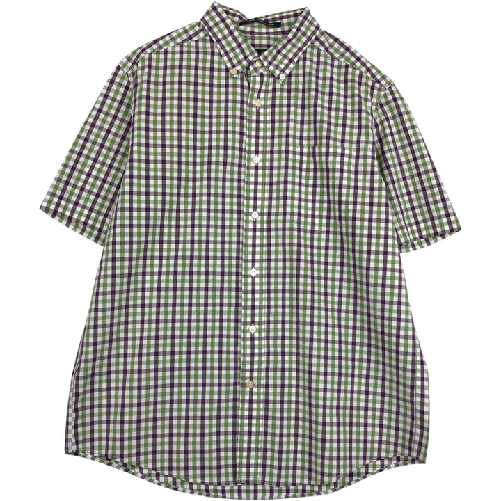 Eddie Bauer Legend Wash Classic Fit Short-Sleeve Button-Down Check Shirt, Men's Size L (approx.) cotton green type Vintage Second Hand