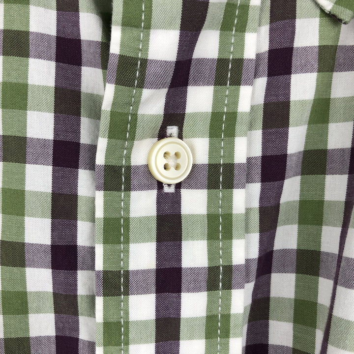 Eddie Bauer Legend Wash Classic Fit Short-Sleeve Button-Down Check Shirt, Men's Size L (approx.) cotton green type Vintage Second Hand