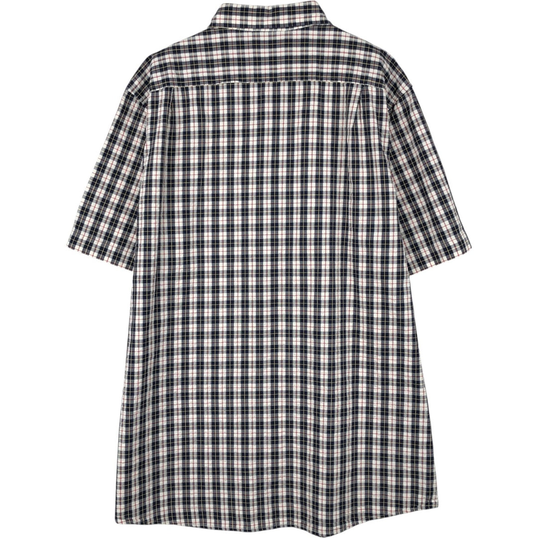 90s-00'S L.L.Bean SLIGHTLY FITTED Seersucker Short-Sleeve Cotton Check Shirt, Men's Size L (approx.), Vintage cotton navy blue type Vintage Second Hand