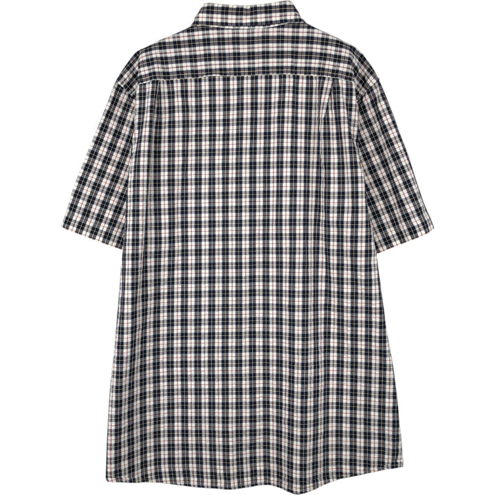 90s-00'S L.L.Bean SLIGHTLY FITTED Seersucker Short-Sleeve Cotton Check Shirt, Men's Size L (approx.), Vintage cotton navy blue type Vintage Second Hand