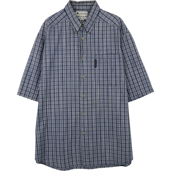 2000'S Columbia Short Sleeve Button-Down Check Shirt, Men's Size Medium cotton blue type Vintage Second Hand