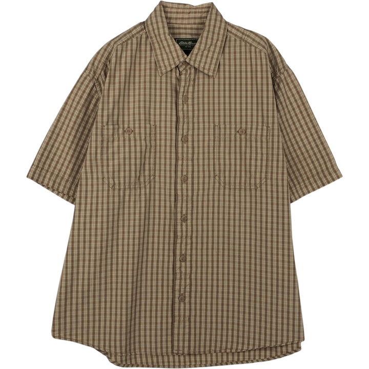 Eddie Bauer short-sleeved cotton check shirt, size L for men cotton beige type brown Vintage Second Hand