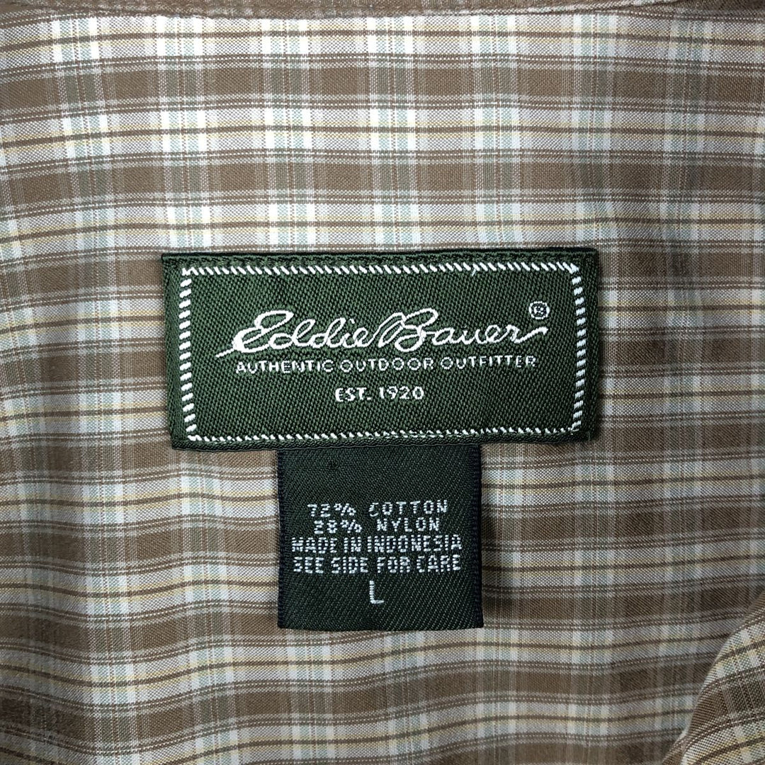 Eddie Bauer short-sleeved cotton check shirt, size L for men cotton beige type brown Vintage Second Hand