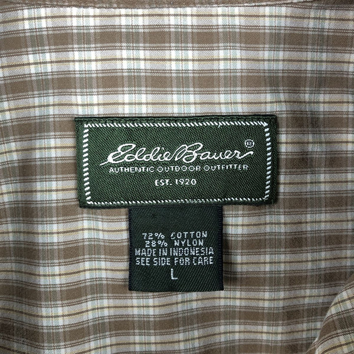 Eddie Bauer short-sleeved cotton check shirt, size L for men cotton beige type brown Vintage Second Hand